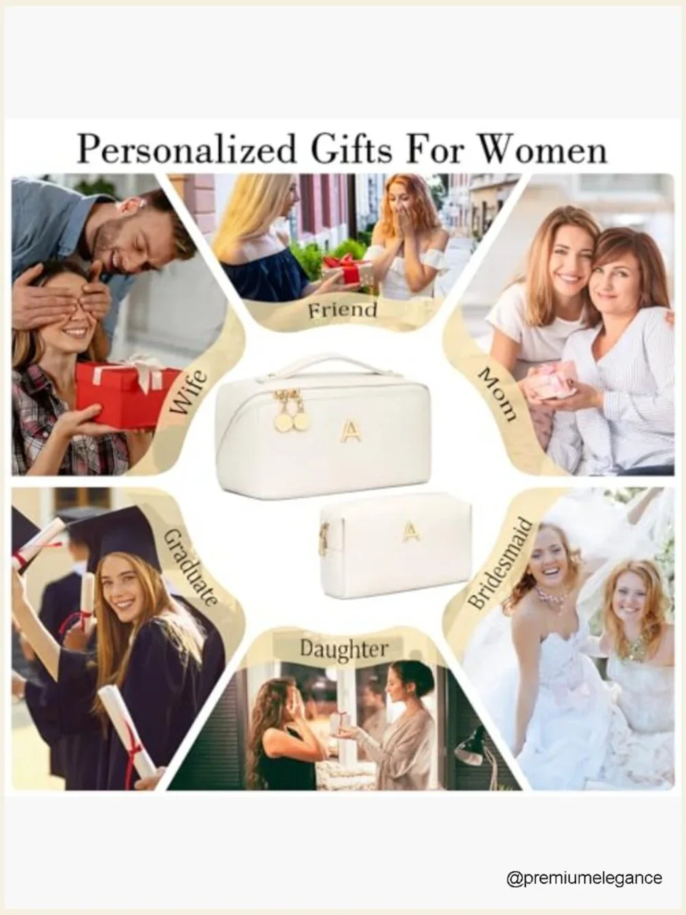 Personalized Initial Open Flat Cosmetic Bag Set with Clear Divider and Handle